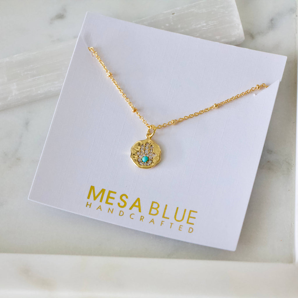 Turquoise and CZ Hamsa Necklace