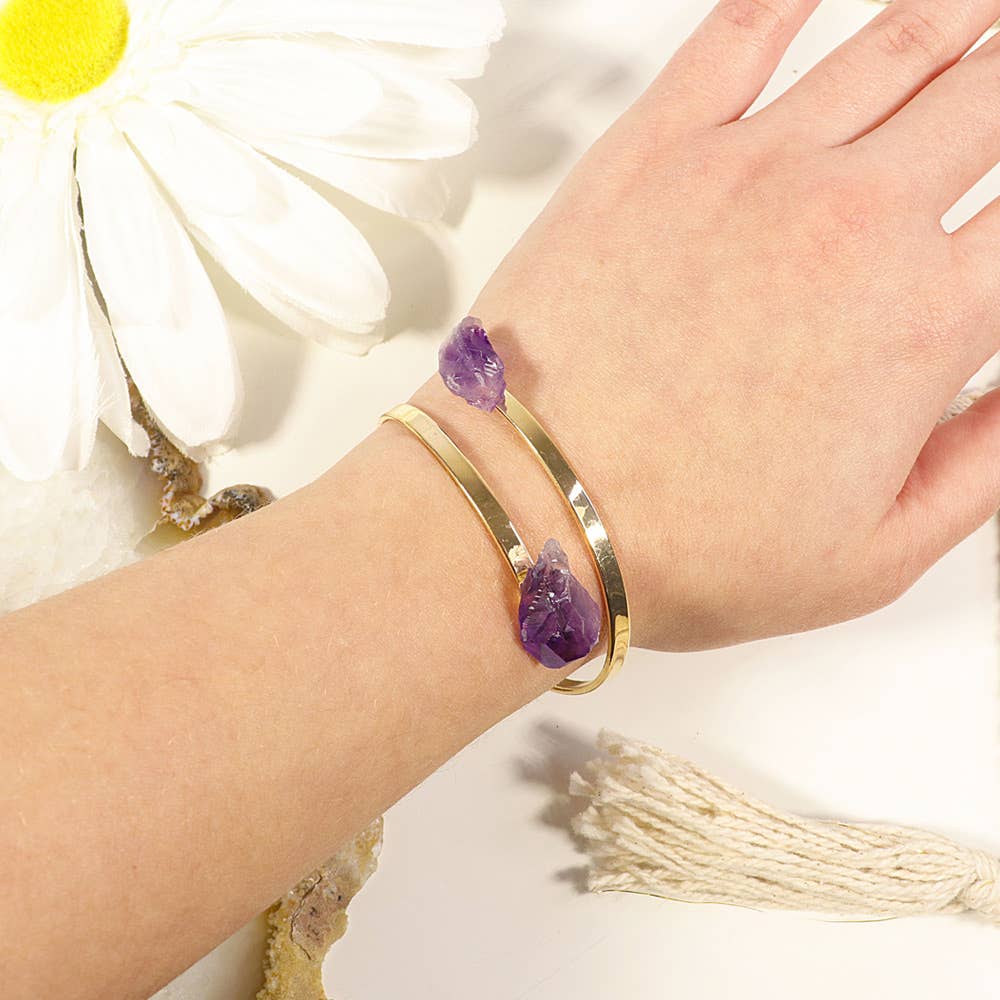 Amethyst Points Bracelet (Adjustable) Gold Plated