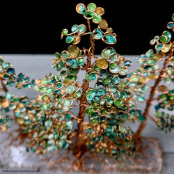 Copper Wire Autumn Forest Sculpture on Selenite Crystal