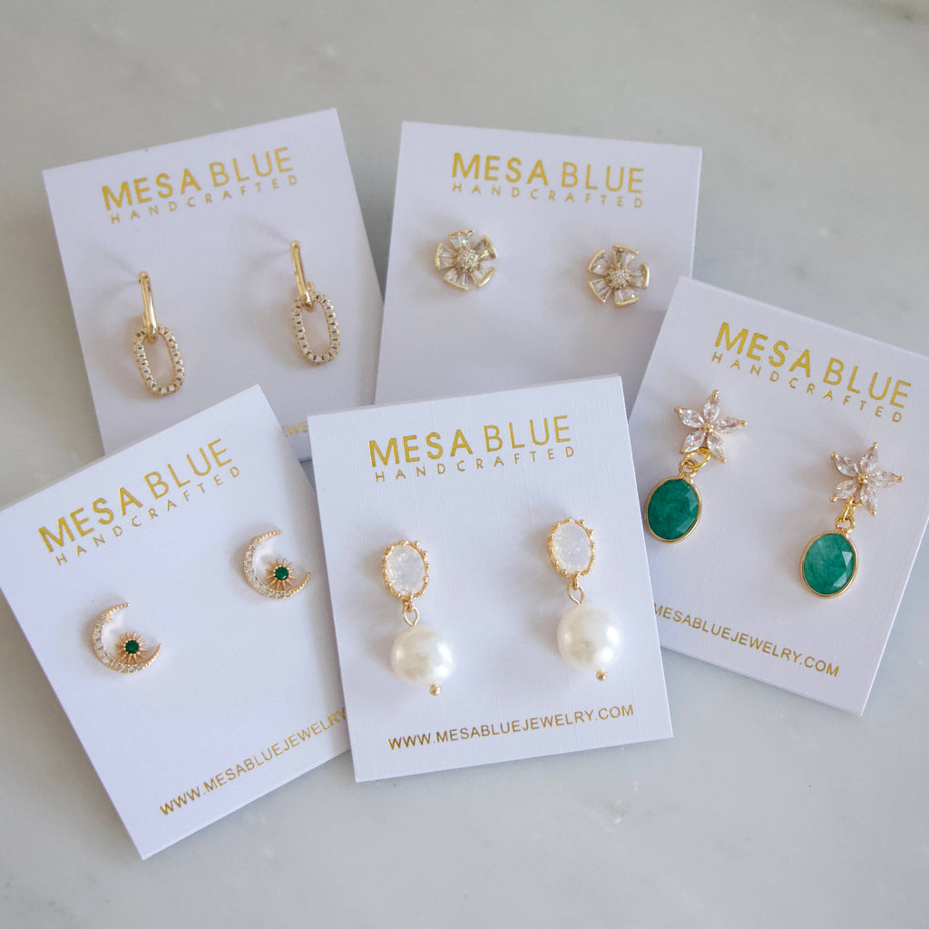 Emerald Green Moon and Star Stud Earrings