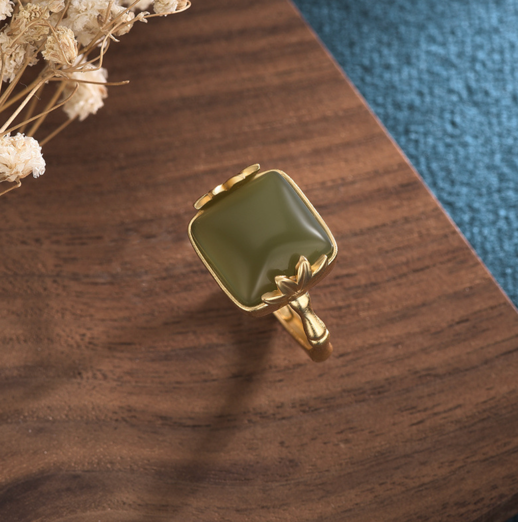 Golden Bambbo Over Jade Open Ring