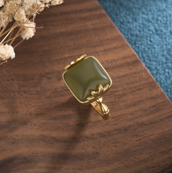 Golden Bambbo Over Jade Open Ring