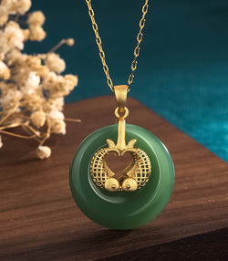 Double Gold Fish Jade Necklace
