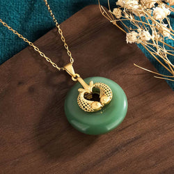 Double Gold Fish Jade Necklace