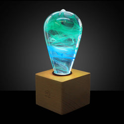 Handmade Resin Spring LED Light Bulb: Square Wooden Base Only
