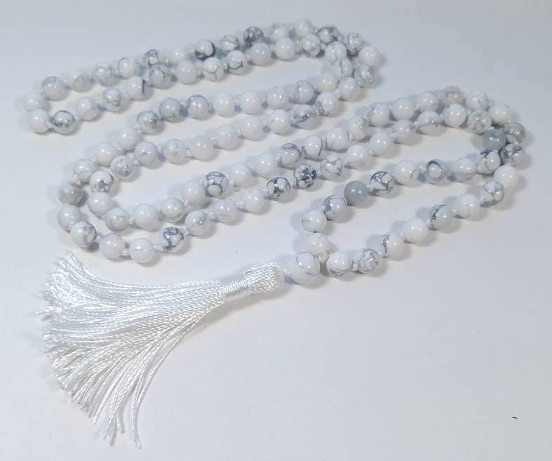 Howlite Knotted 108 Bead Mala - Prayer Beads - 8mm