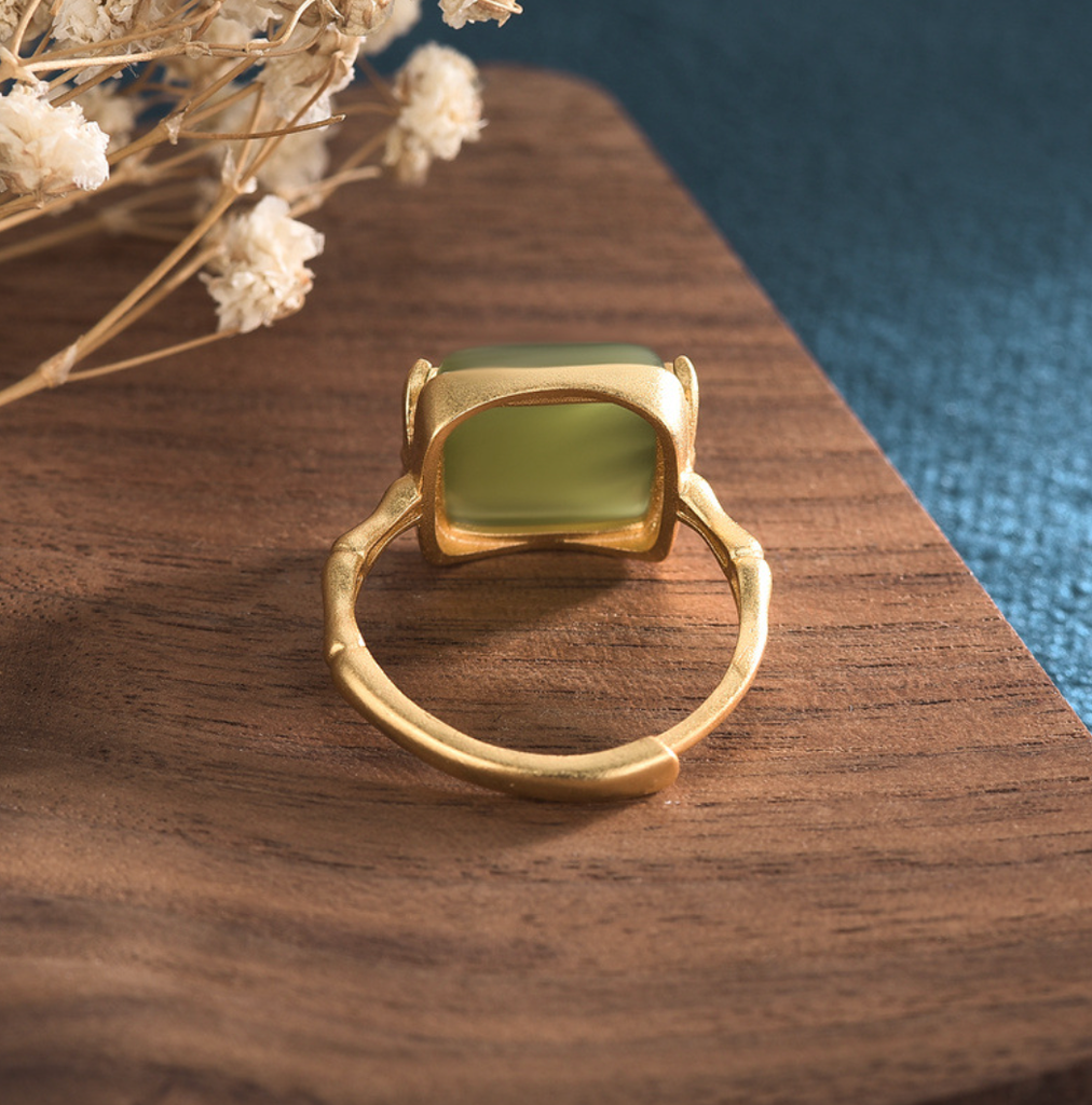 Golden Bambbo Over Jade Open Ring