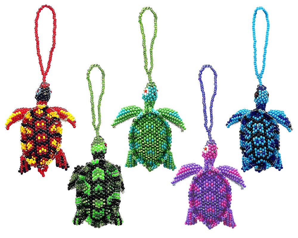 Beaded Sea Turtle Figurine Seed Bead Hanging Ornament