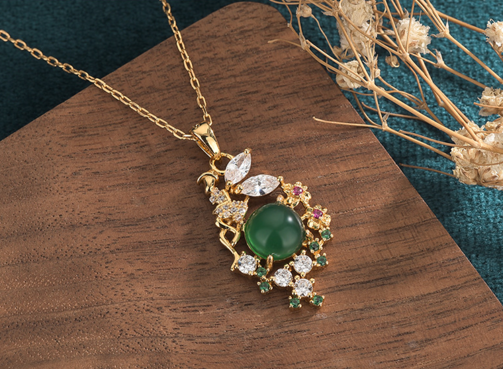 Crystal Flowers Jade Necklace