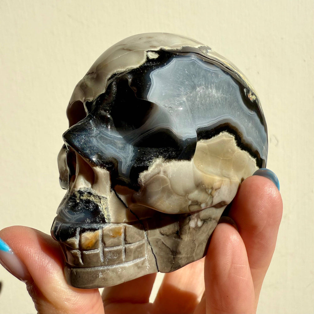 Druzy Volcano Agate Skull UV Reactive