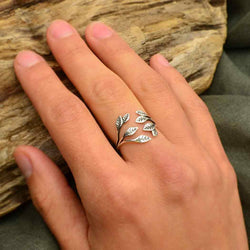 Sterling Silver or Bronze Leaf Cluster Adjustable Ring: Bronze