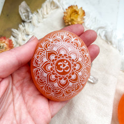 OM Peach Selenite Crystal Palm Stone Oval Gifts For Women