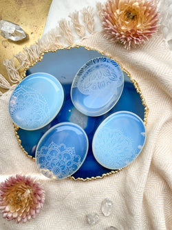 Etched Opalite Crystal Worry Stone - Assorted Mandalas