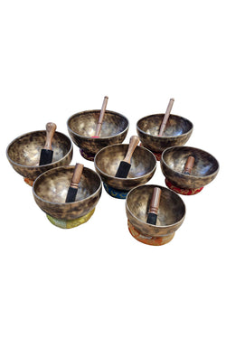 Set of 7 Singing Bowls Chakras Tone Tuned: Brown