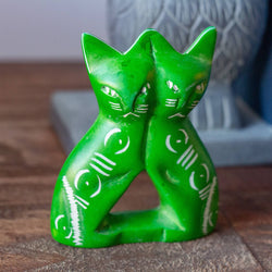 Soapstone Twin Cats: Dark Blue