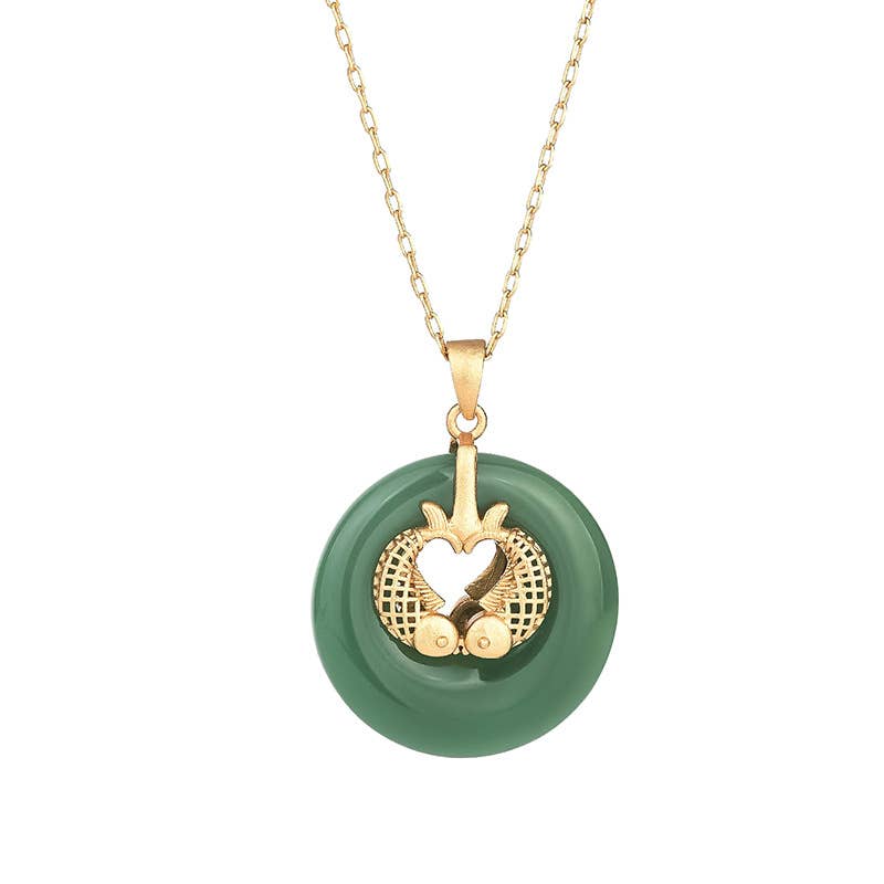 Double Gold Fish Jade Necklace