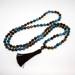 Apatite & Tiger's Eye Knotted 108 Bead Mala - 8mm