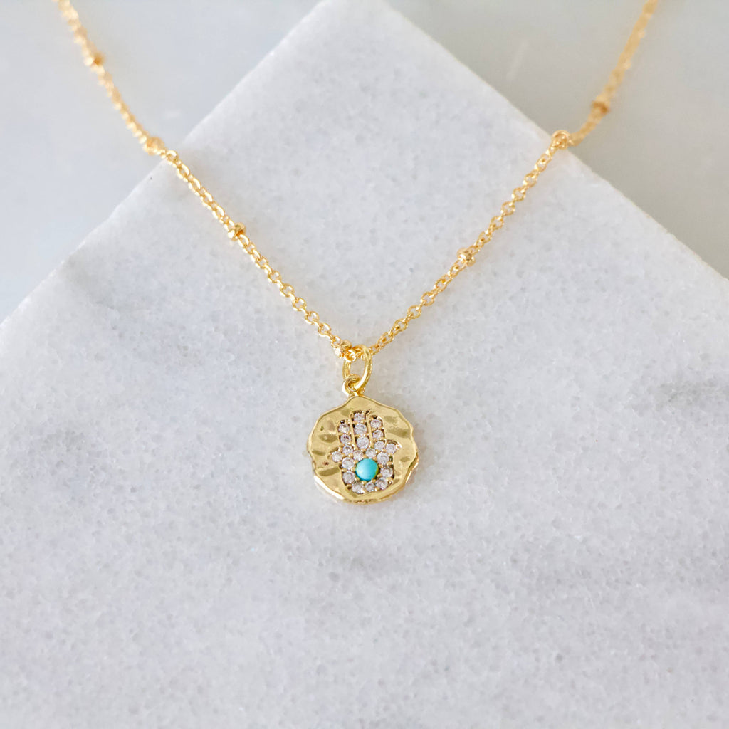 Turquoise and CZ Hamsa Necklace