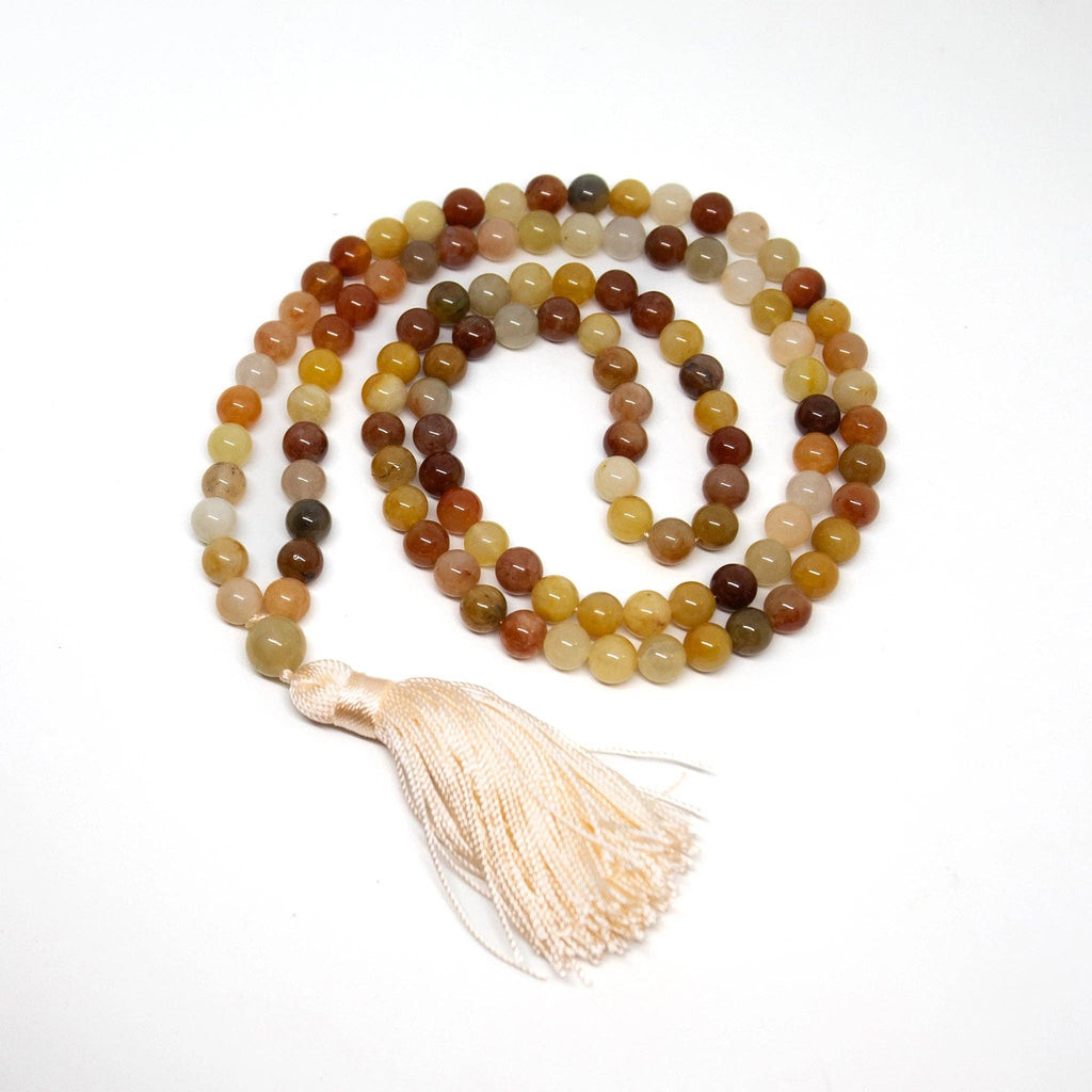 Rainbow Jade Knotted 108 Bead Mala - Prayer Beads - 8mm