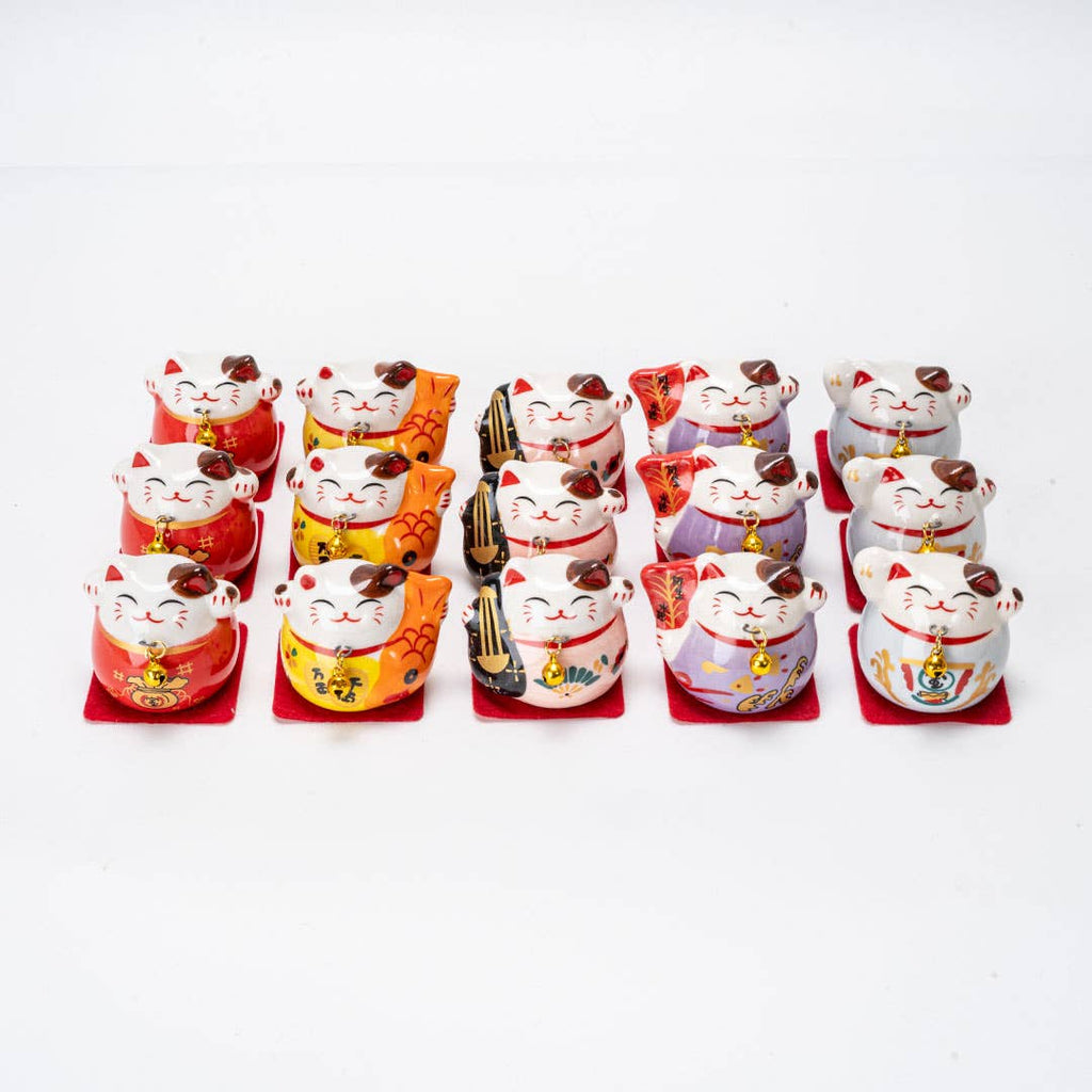 15 Piece Assortment Maneki Neko Lucky Cat Figurines 2.5 Inch (1/18)