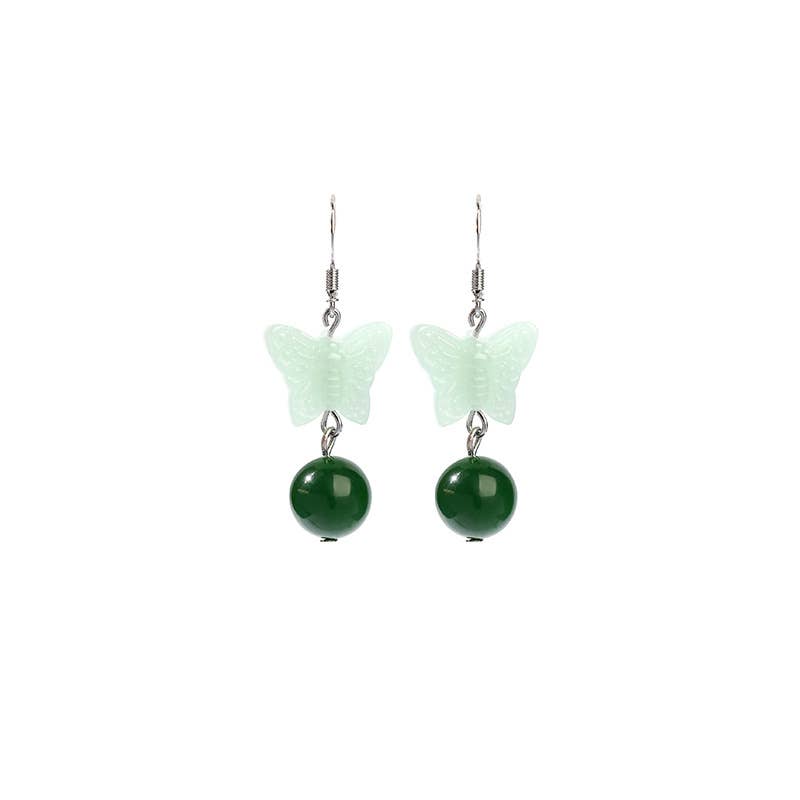 Green Jade Butterfly Earrings