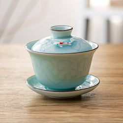 Gaiwan Tea Brewing Cup with Lid Sky Blue Koi (1/80)