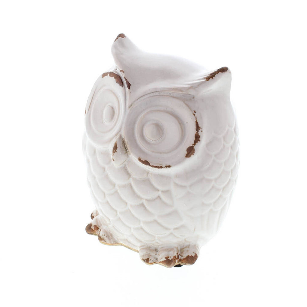 Distressed White Owl Figurine