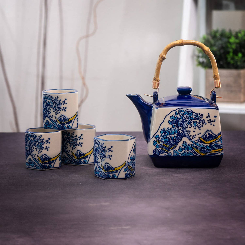 Great Wave Tea Set 20oz Tea Pot with 4 Hexagon Cups (4/8)