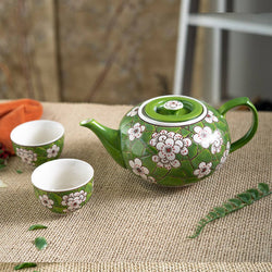 Ume Plum Blossoms Green Tea Set 26oz Tea Pot with 2 Cups (1/8)
