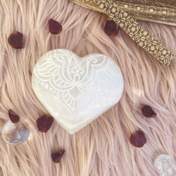 Etched Selenite Heart Crystal 