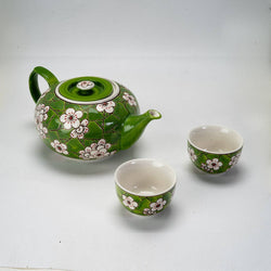 Ume Plum Blossoms Green Tea Set 26oz Tea Pot with 2 Cups (1/8)