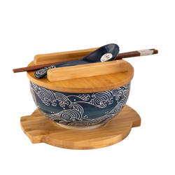 Wave Nami Bowl w/ Chopsticks, Spoon, Lid and Trivet Set