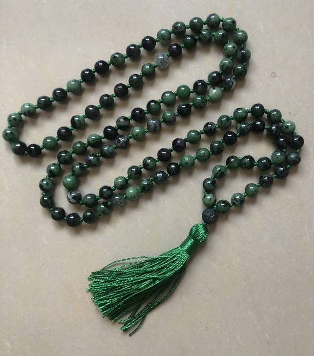 Ruby Zoisite Knotted 108 Bead Mala - Prayer Beads - 8mm