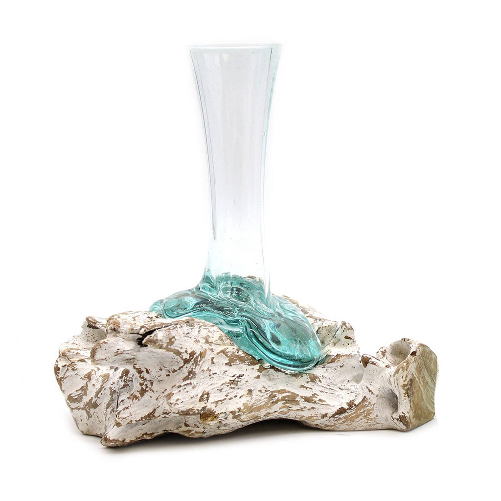 Glass on Whitewash Wood - Vase - Medium