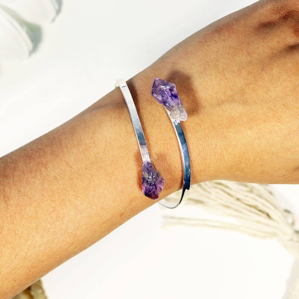 Amethyst Points Bracelet (Adjustable) Silver Plated