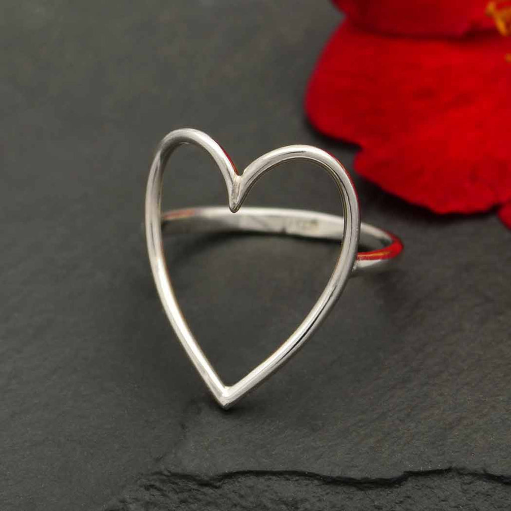 Sterling Silver Large Wire Heart Ring: 7
