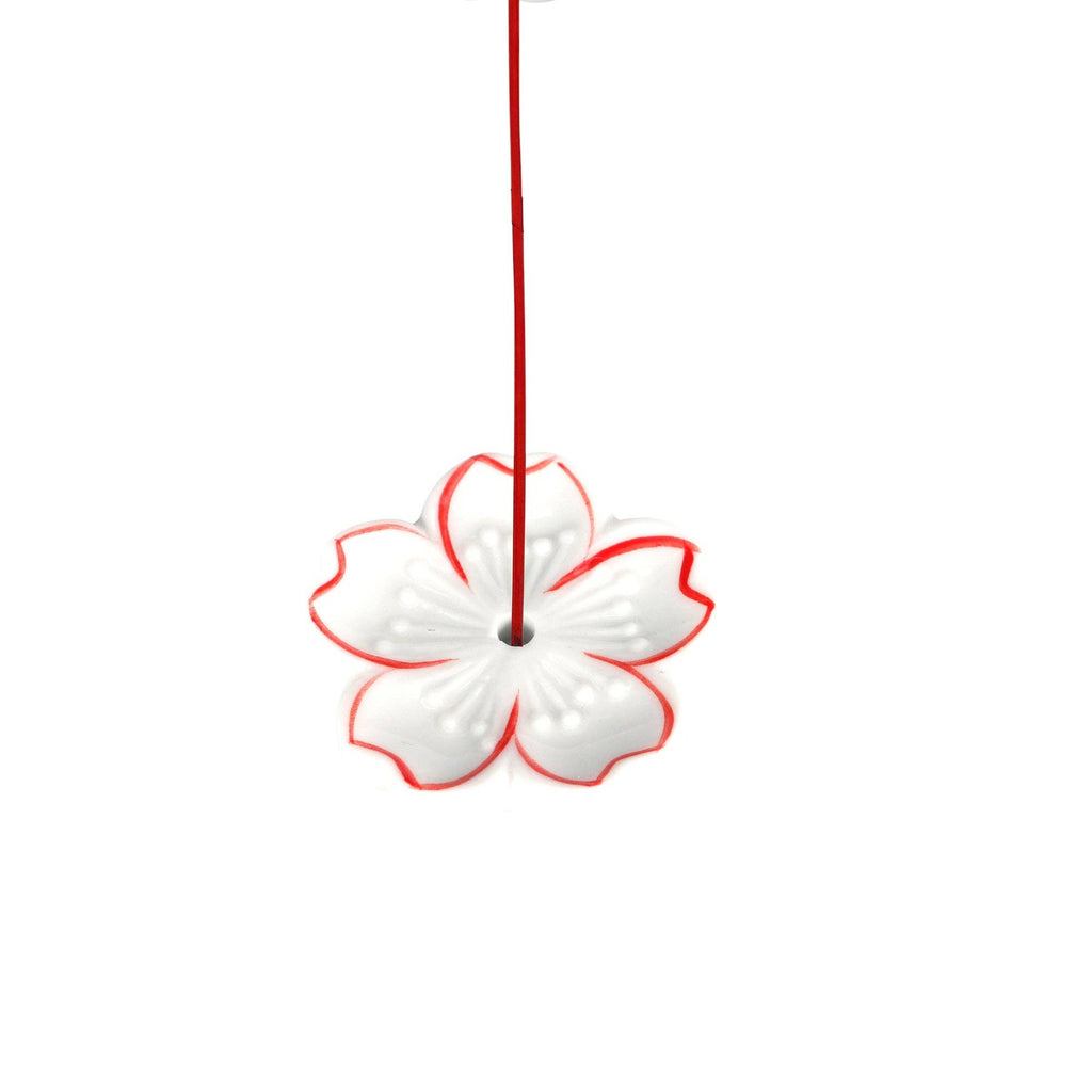 Sakura Cherry Blossom Incense Holder 2 inch White with Red Outline (50/500)