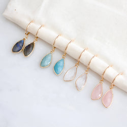 Stone Hoop Earrings - Amazonite, Labradorite, Quartz, Rose 