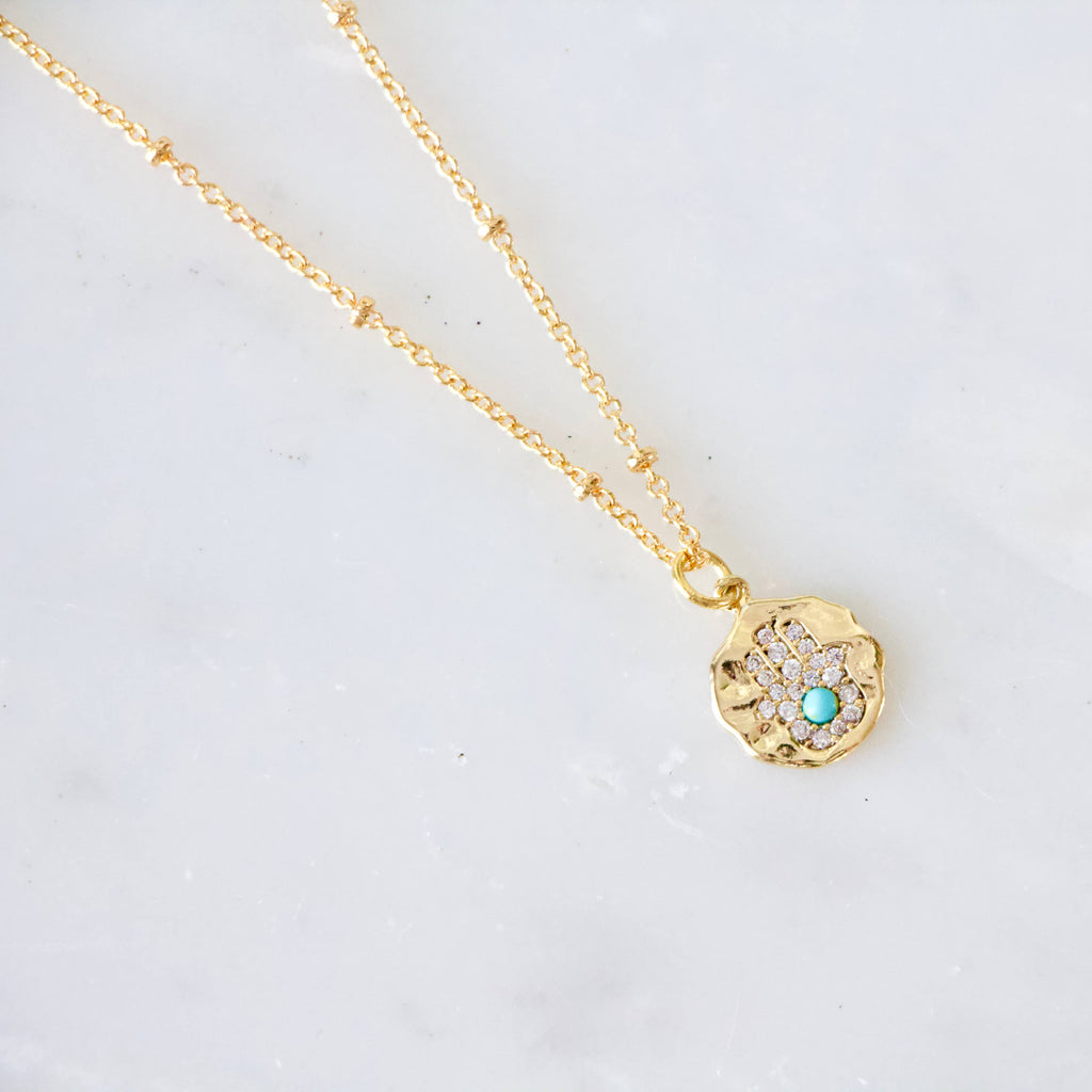 Turquoise and CZ Hamsa Necklace