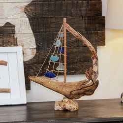 Driftwood Boat with Multi Color Recycled Bottles: Small 13