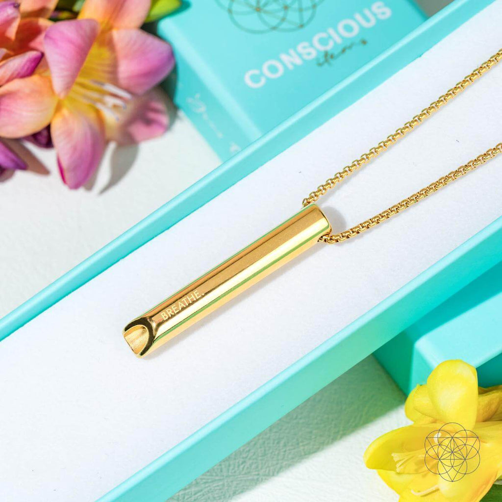 BREATHE. and Cycle Breaker - Mindfulness Breathing Necklaces: Golden BREATHE.