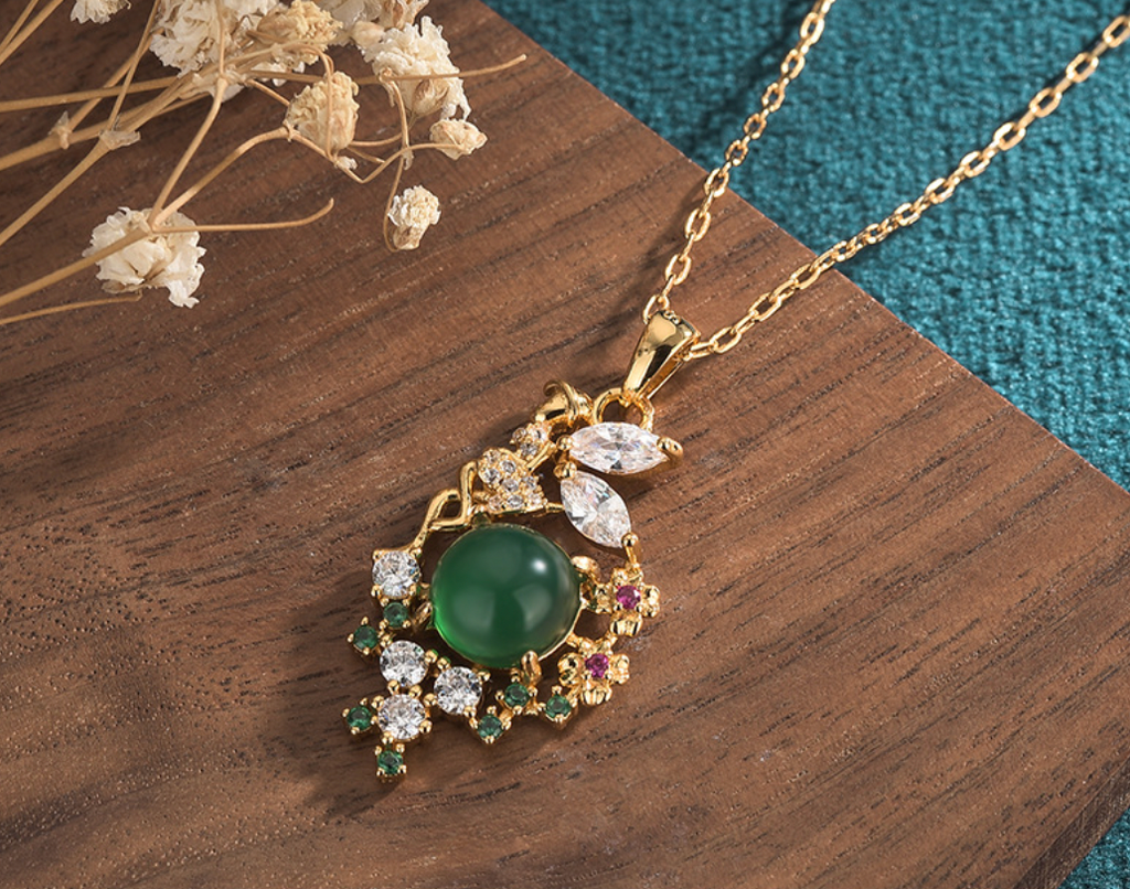 Crystal Flowers Jade Necklace