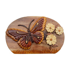 Butterfly and Daisies - Hand Carved Keepsake Gift Box
