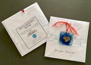 For You, Love Me (Blue) Greeting Card With Fused Glass Gift