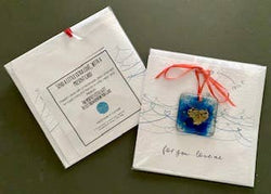 For You, Love Me (Blue) Greeting Card With Fused Glass Gift