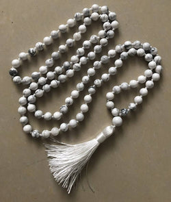 Howlite Knotted 108 Bead Mala - Prayer Beads - 8mm