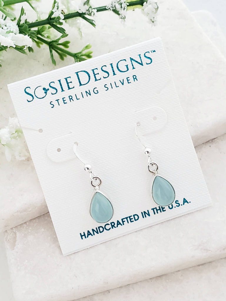 Sterling Silver Bezeled Teardrop Earring - Aqua Chalcedony