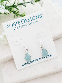 Sterling Silver Bezeled Teardrop Earring - Aqua Chalcedony