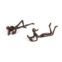 Man and Woman Leisurely Reading a Book Bronze Sculptures