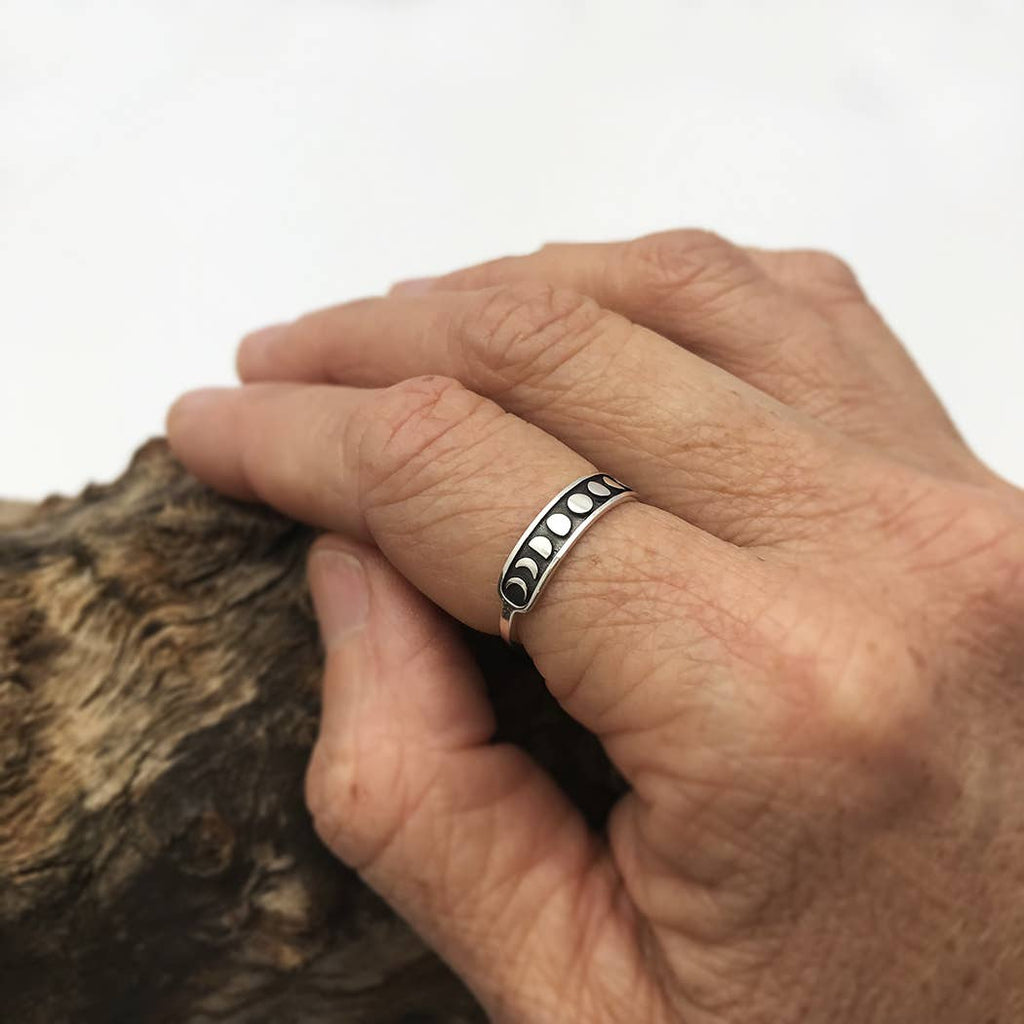 Sterling Silver or Bronze Moon Phases Ring: Recycled Sterling Silver / 11